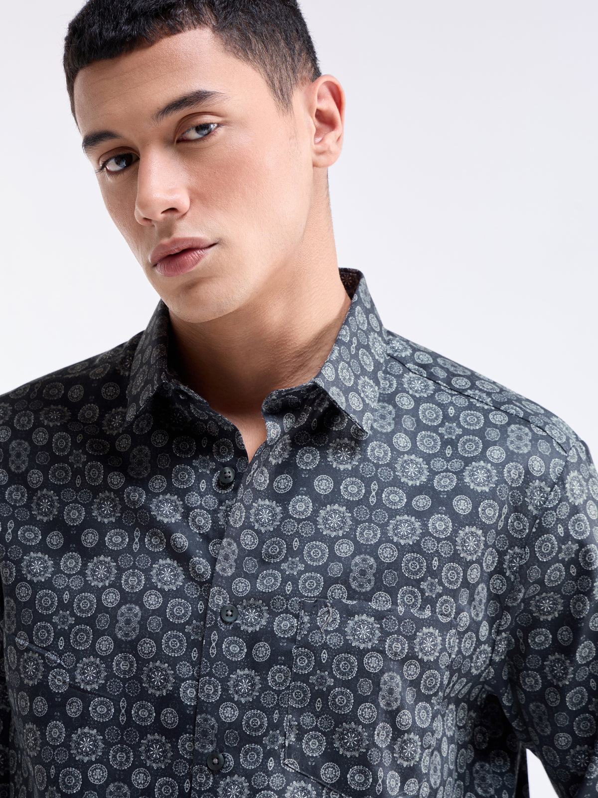 Printed Regular Fit Shirt - Grey t4option_0