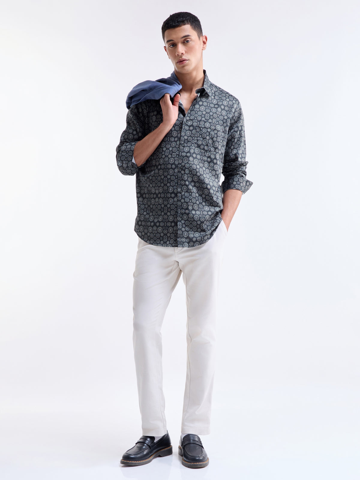 Printed Regular Fit Shirt - Grey t4option_0