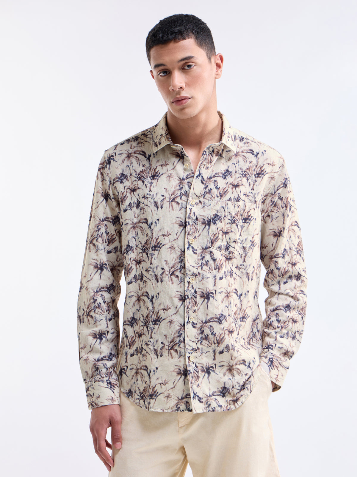 Chocolate Printed Regular Fit Shirt - Choco t4option_0