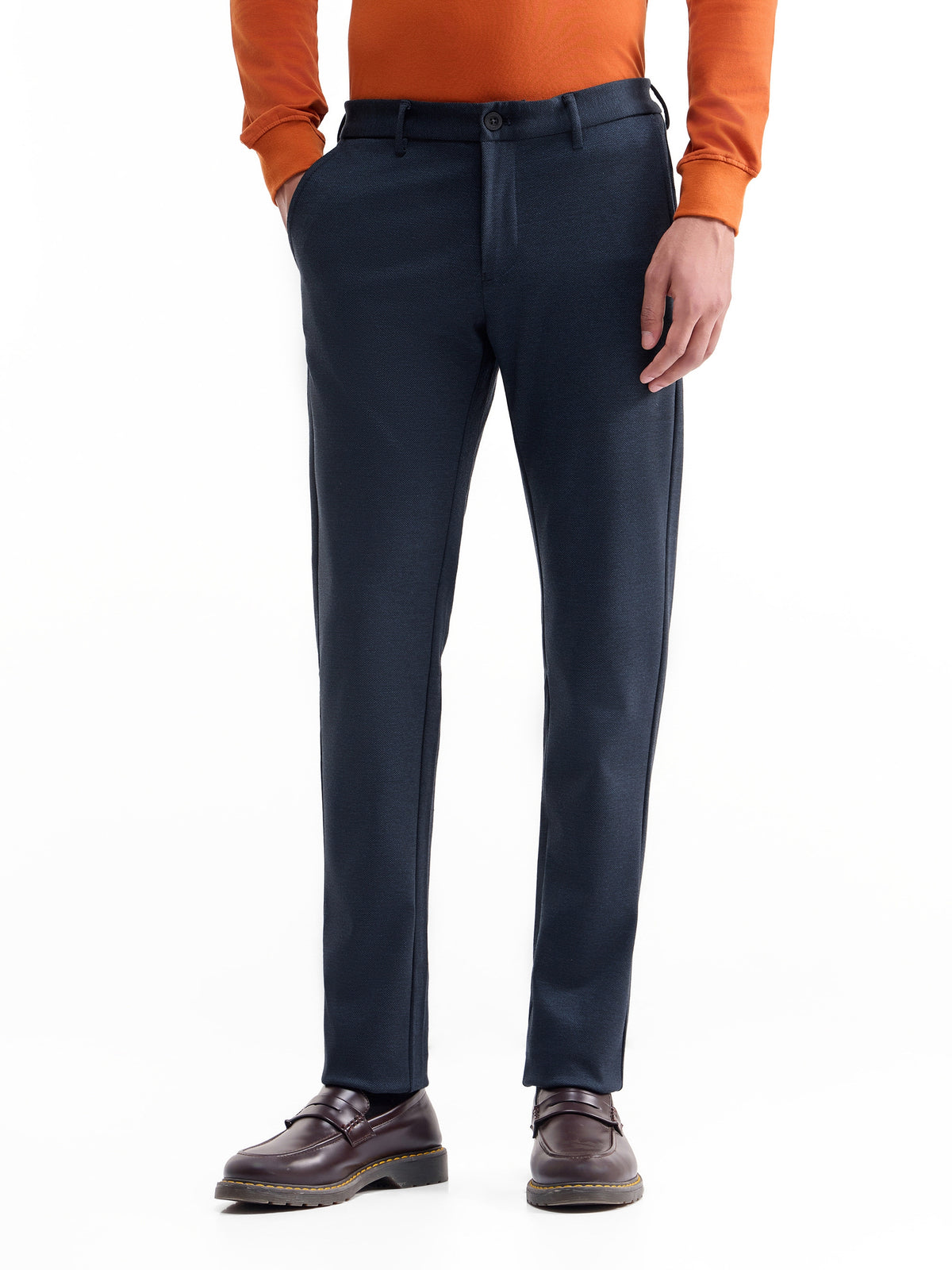 Printed Slim Fit Poly Viscose Trouser - Navy t4option_0