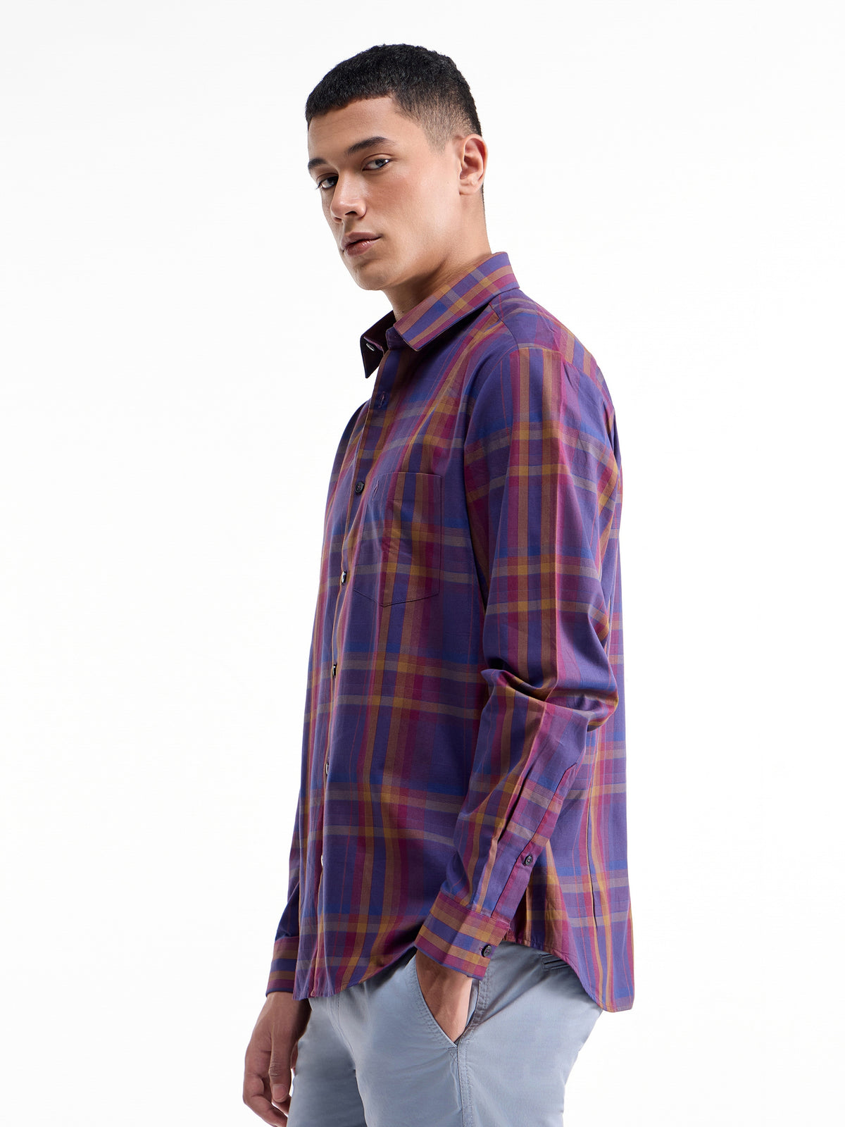 Check Full Sleeve Cotton Shirt - Maroon t4option_0