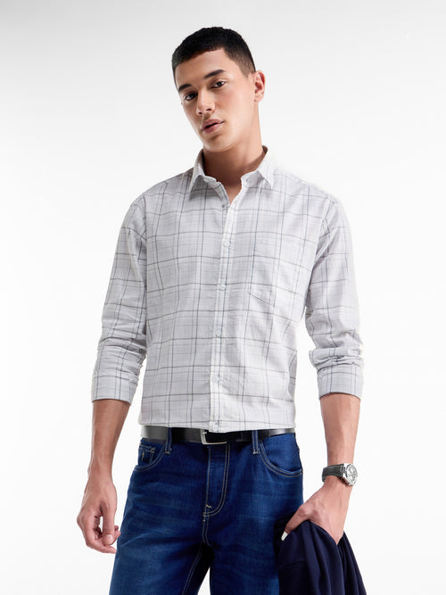 Check Full Sleeve Cotton Shirt - White t4option_0