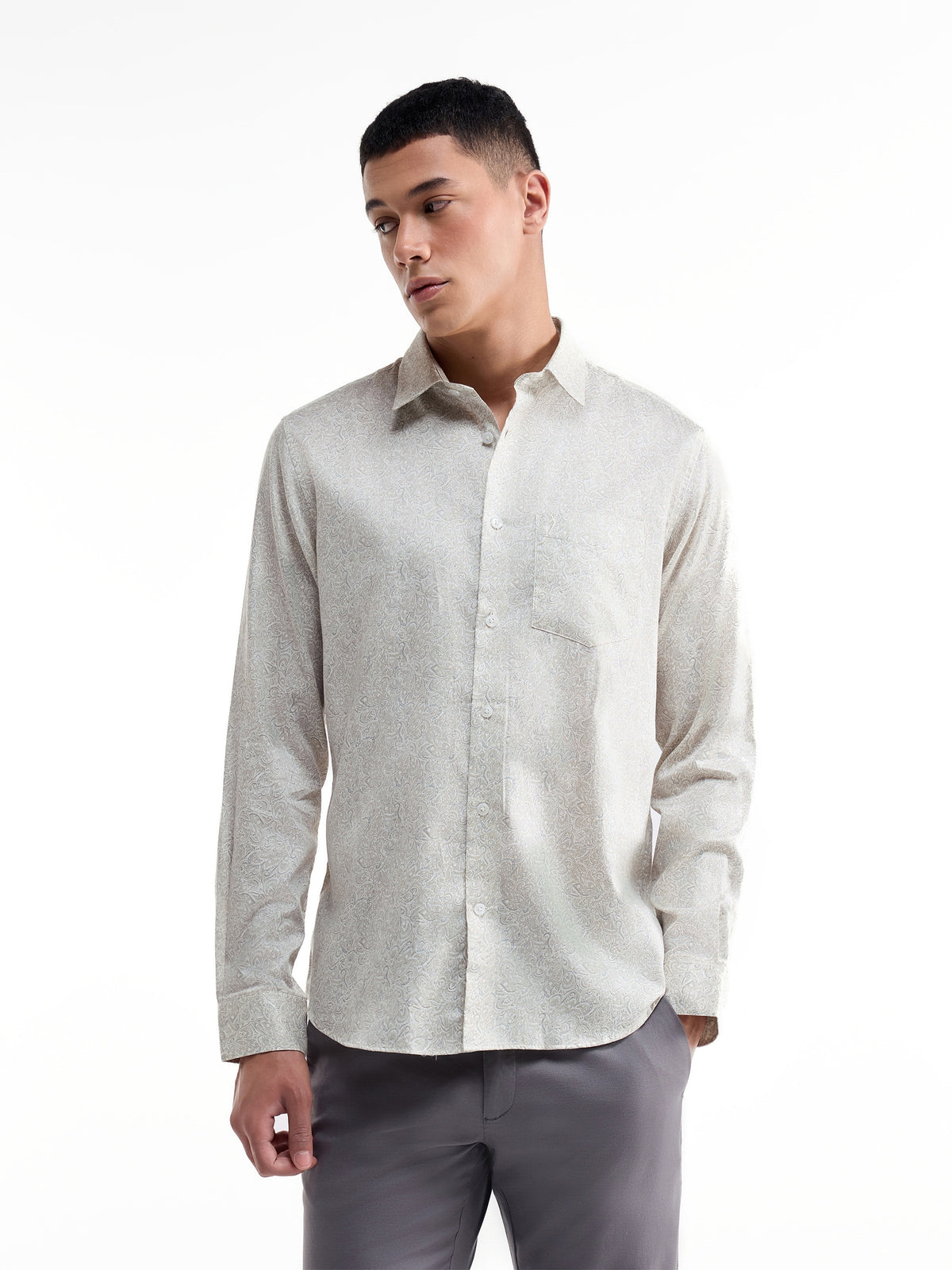 Printed Full Sleeve Cotton Shirt - White t4option_1