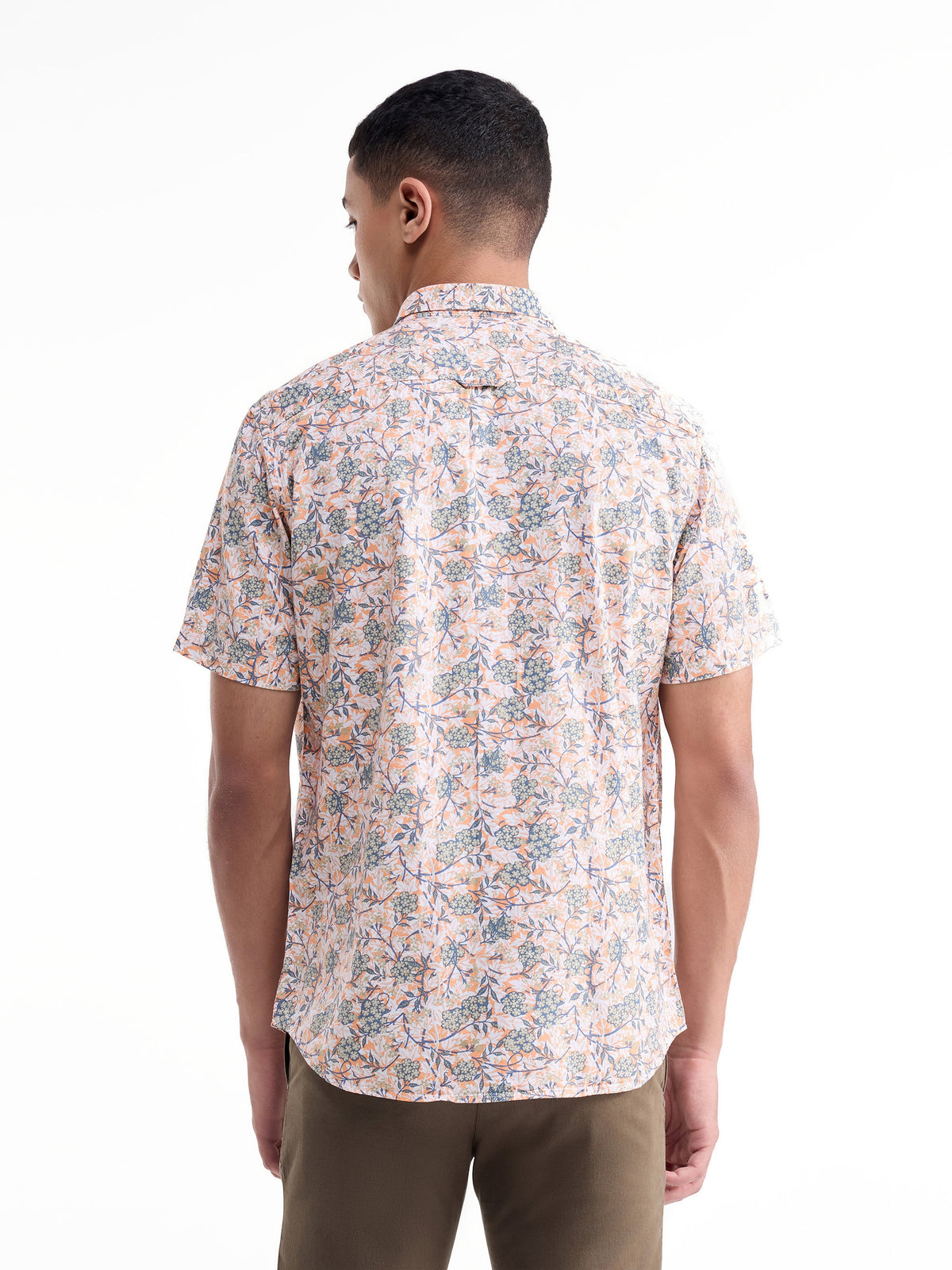 Printed Half Sleeve Cotton Shirt - Peach t4option_1