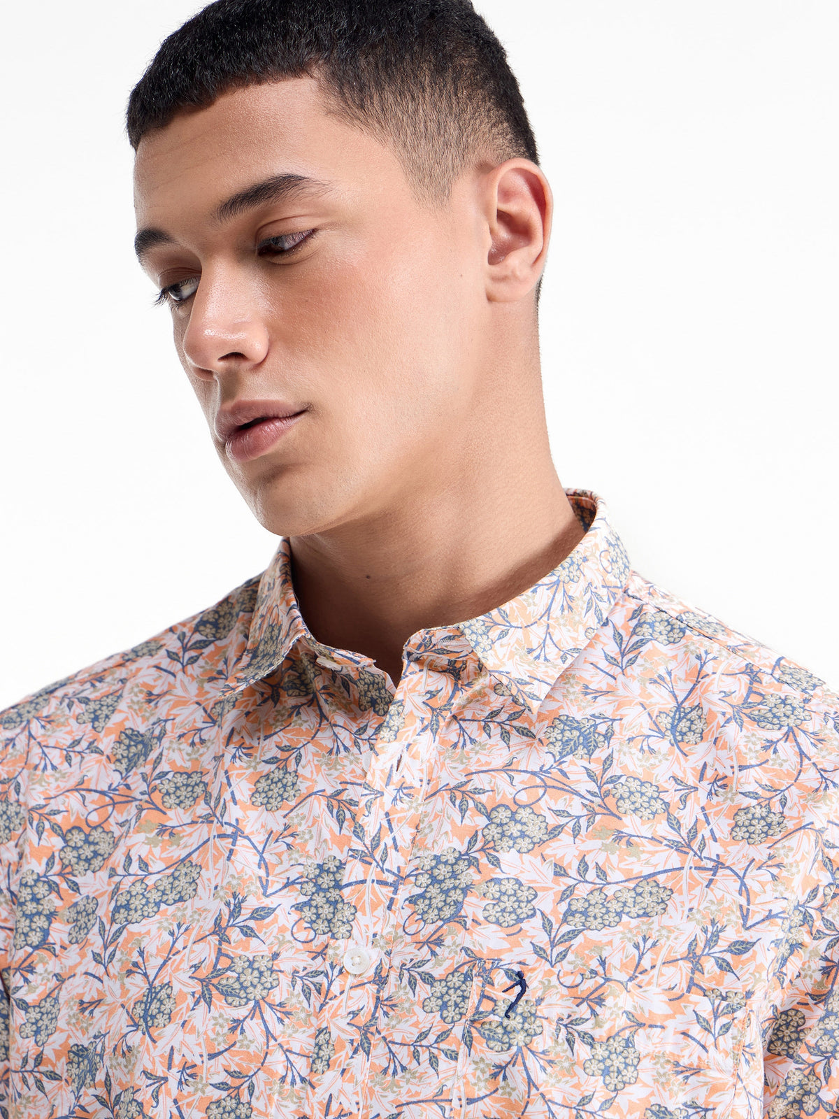 Printed Half Sleeve Cotton Shirt - Peach t4option_1