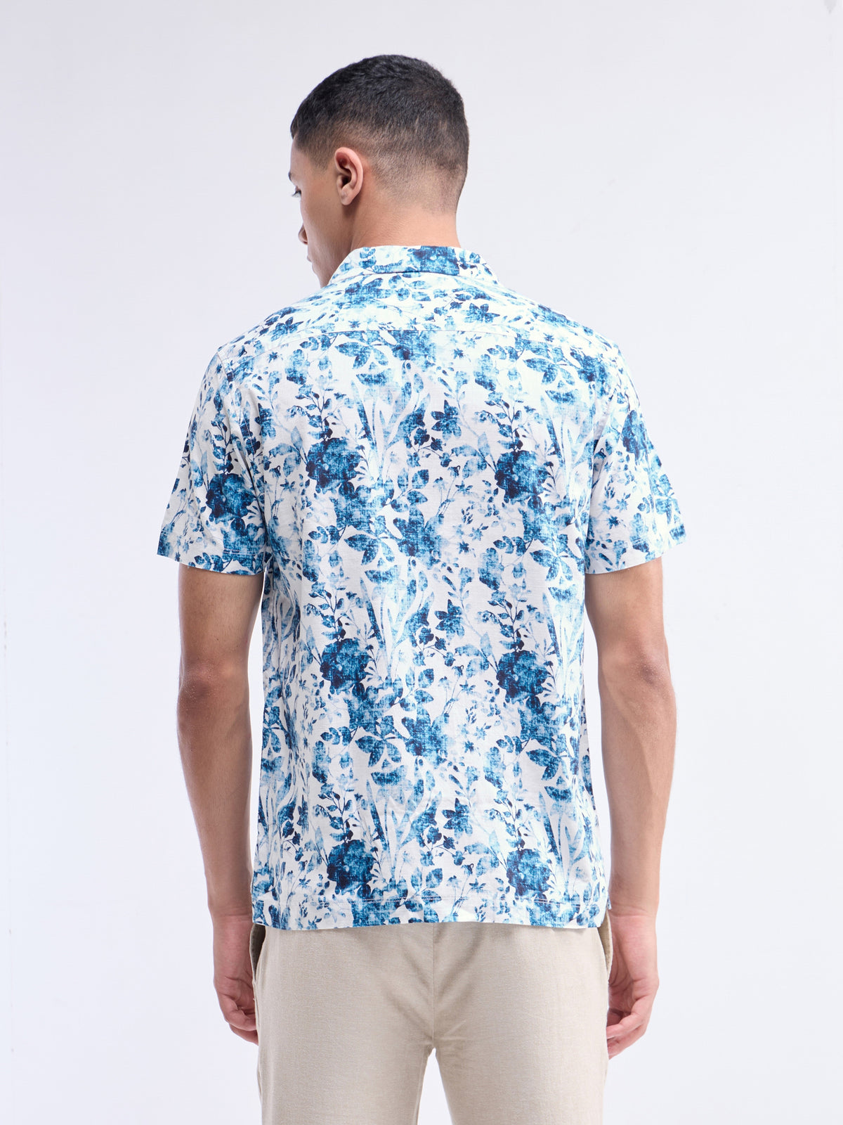 Printed Half Sleeve Cotton Shirt - Denim t4option_0