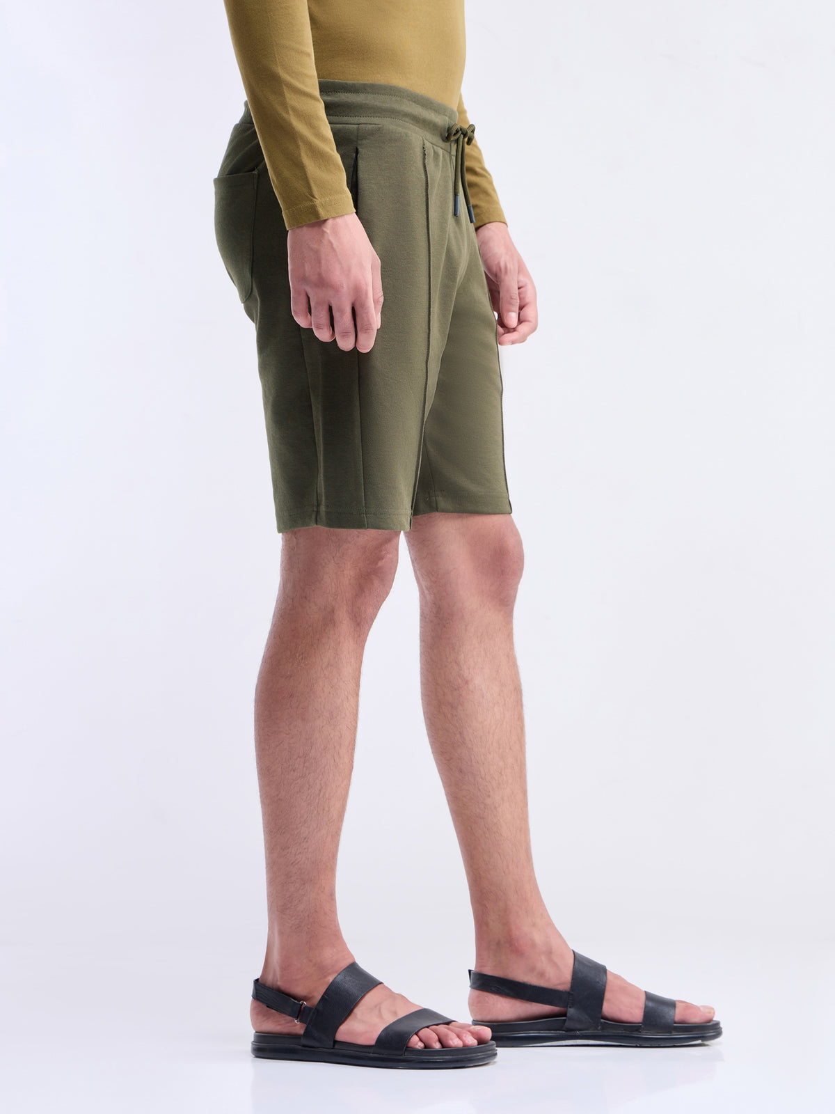 Solid Pique Interlock Shorts - Olive t4option_2