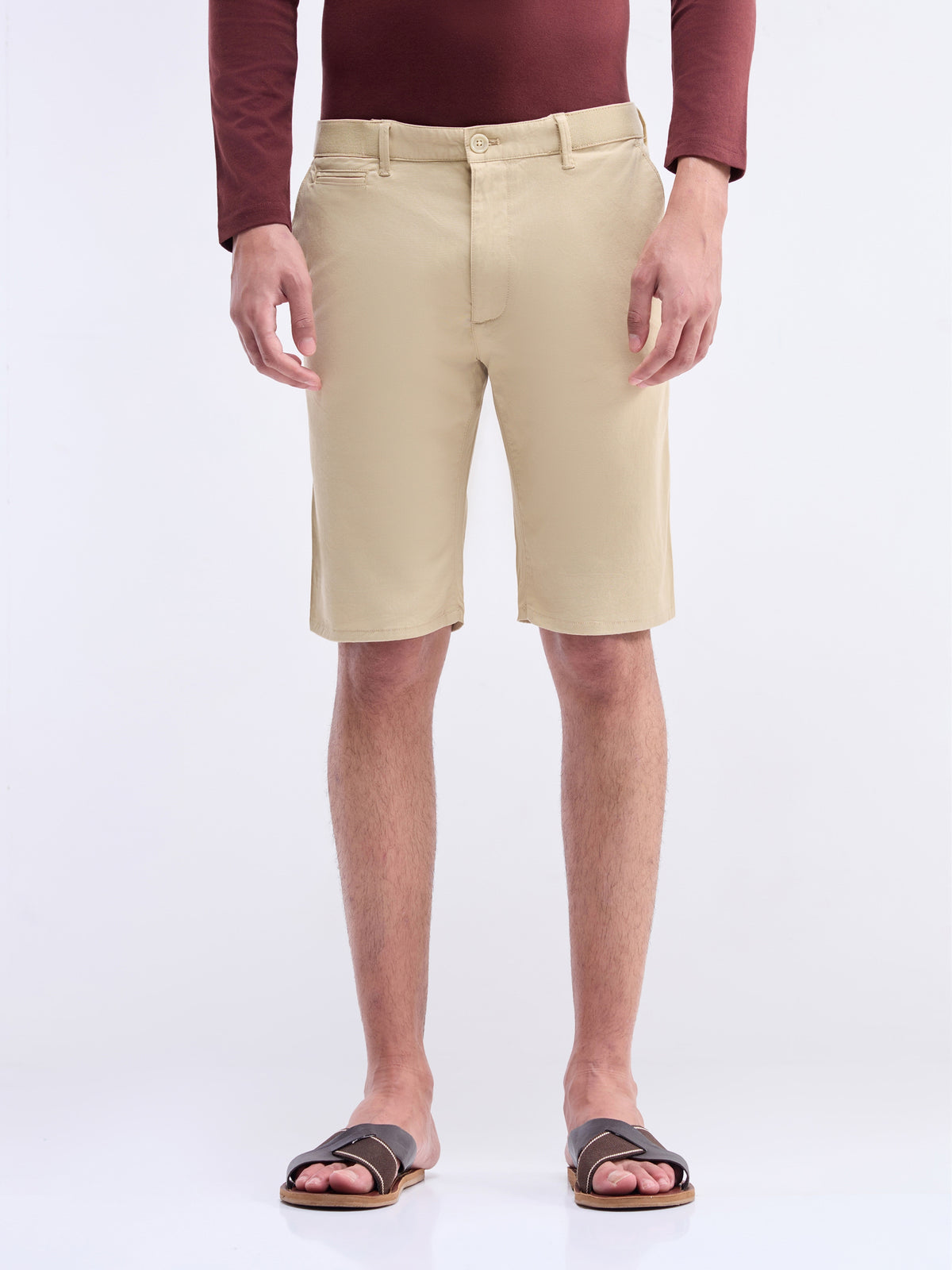 Solid Cotton Stretch Shorts - Butter t4option_0