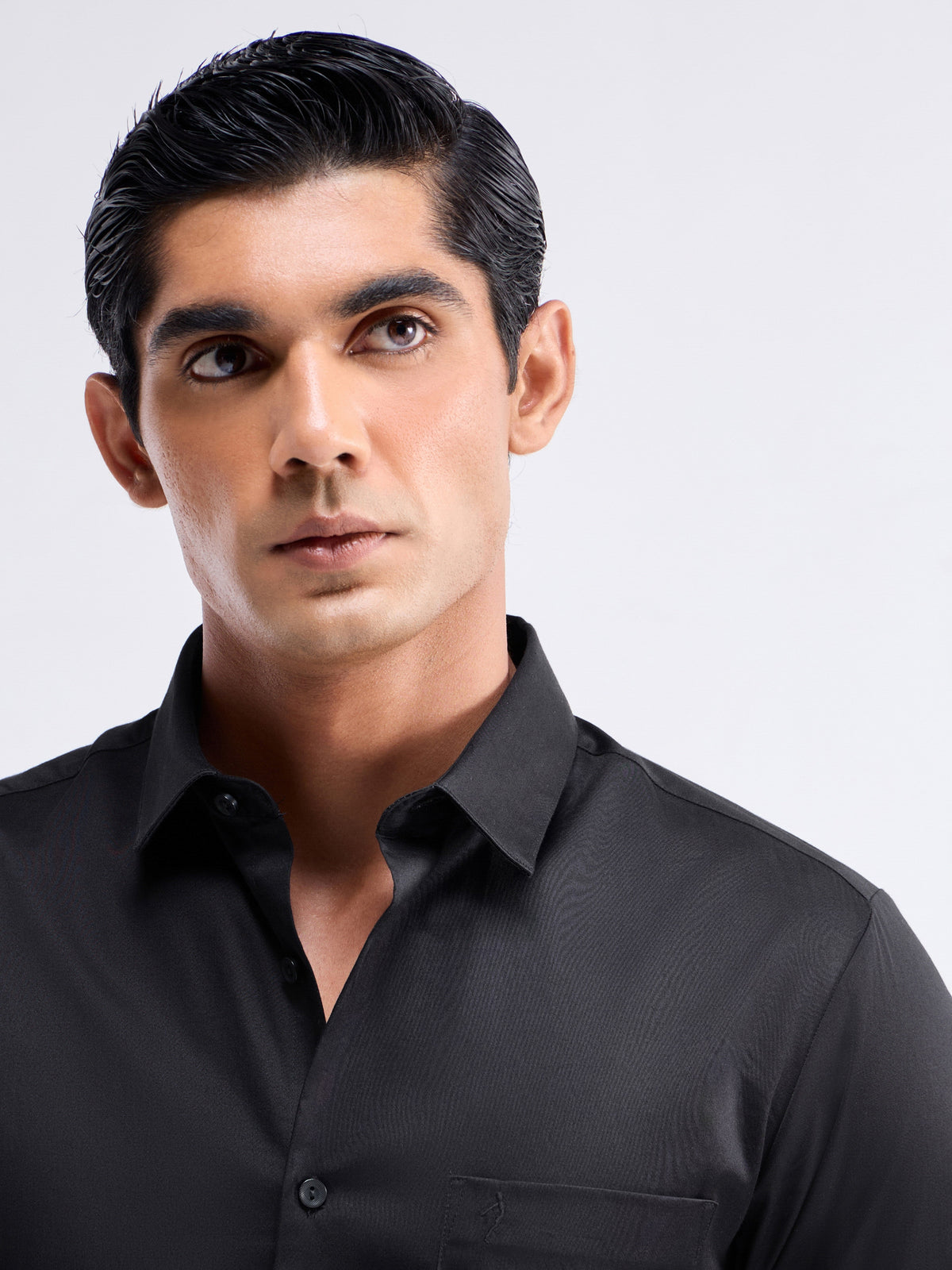 Solid Full Sleeve Cotton Stretch Shirt - Black t4option_3