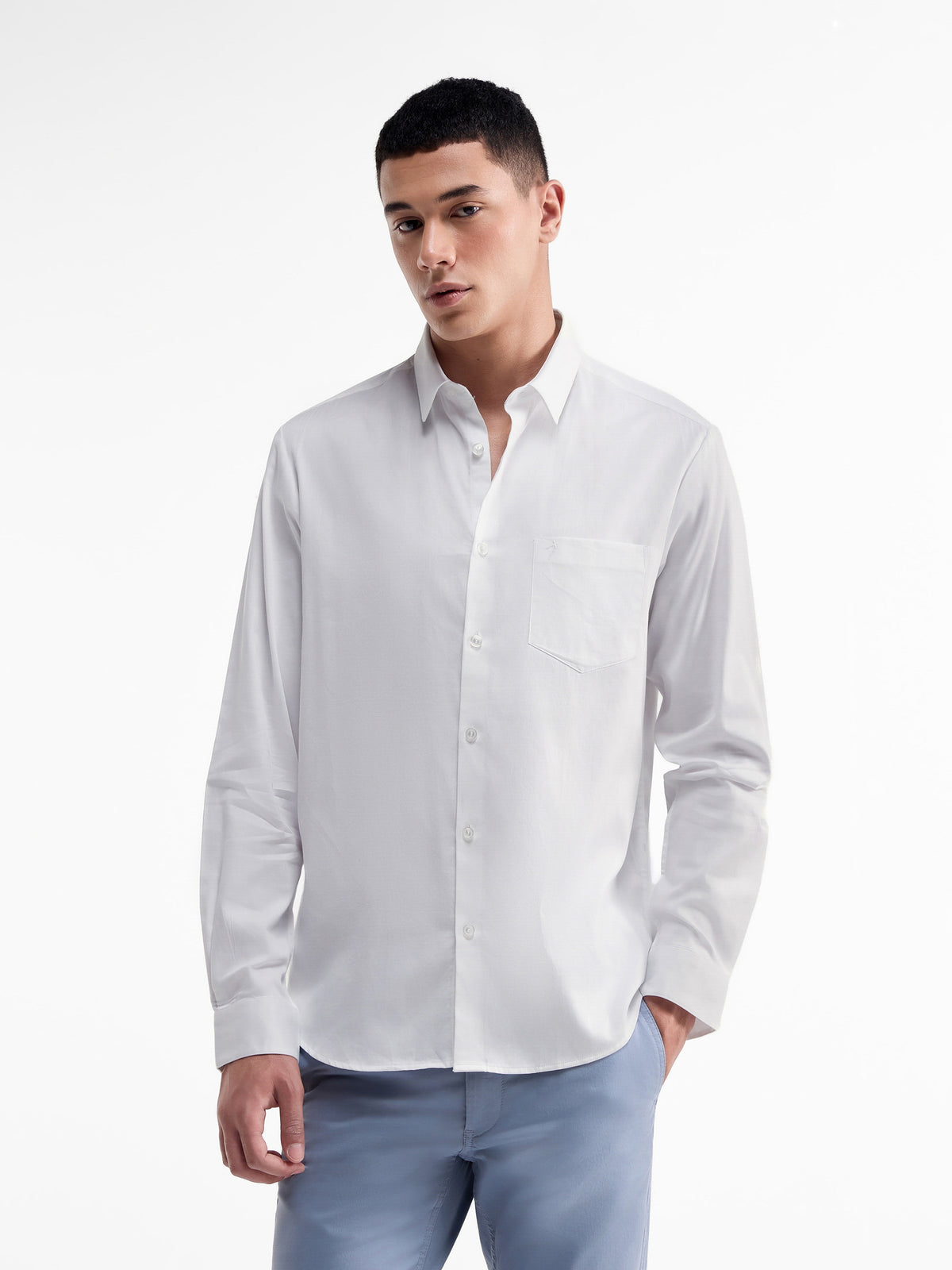 Solid Full Sleeve Cotton Stretch Shirt - White t4option_10