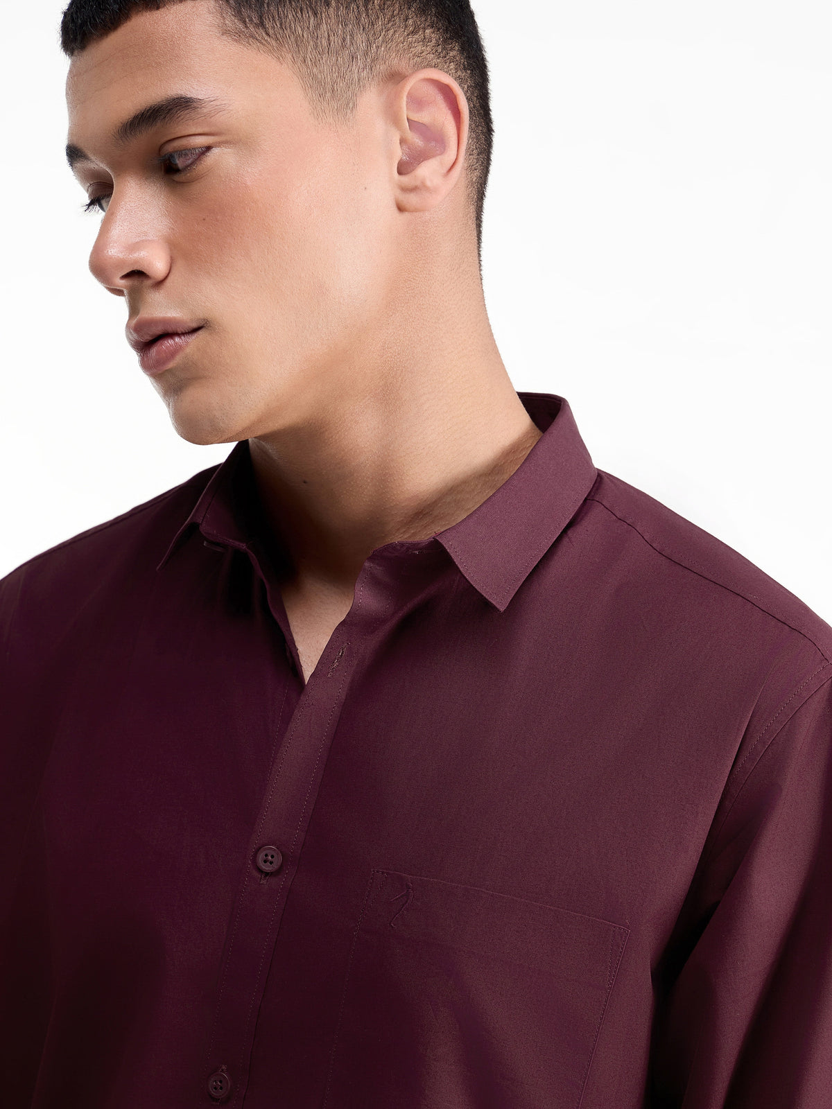 Solid Full Sleeve Cotton Stretch Shirt - Burgundy t4option_4